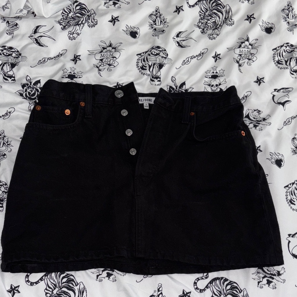 RE/DONE Black Mini Skirt with Button Details